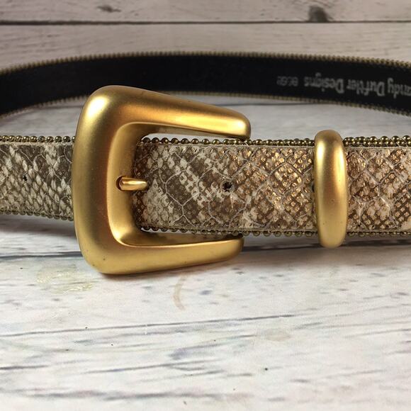 Sandy Duftler Designs Leather Belt Womens Medium Gold w/ White Reptile‎ Pattern - Picture 6 of 10